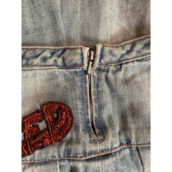 Vintage Y2K Miss Sixty Micro Mini Denim Skirt | Sequin Graphic | 28" - Picture 11 of 12